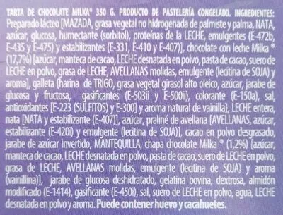 Lista de ingredientes del producto Chocolate cake Milka 350 g