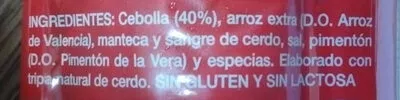 Lista de ingredientes del producto Morcilla de Burgos Ríos 300 g