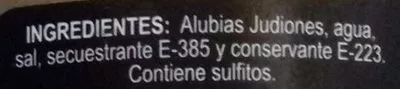 Lista de ingredientes del producto Judión cocido Don Pedro 570 g neto, 400 g escurrido, 580 ml