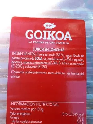 Lista de ingredientes del producto  goikoa 125 g