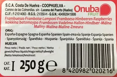 Lista de ingredientes del producto Framboises fraiches Onuba fruit, Coop, Qualité & Prix 250 g