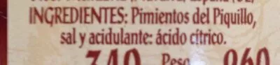 Lista de ingredientes del producto Pimientos del piquillo enteros extra Alta Cocina 