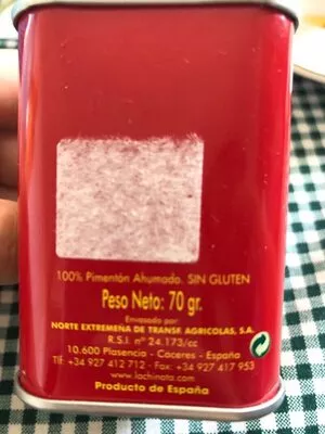 Lista de ingredientes del producto Pimentón de la vera picante La Chinata 70 g