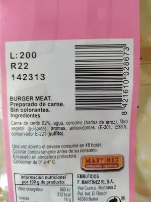 Lista de ingredientes del producto Burger meat mercadona 500 g