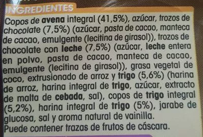 Lista de ingredientes del producto Muesli crujiente chocolate Alipende 