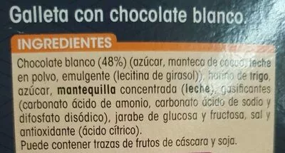 Lista de ingredientes del producto Galleta con tableta chocolate blanco Alipende 