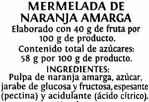 Lista de ingredientes del producto Mermelada naranja amarga Alipende 350 g (neto), 314 ml