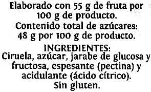 Lista de ingredientes del producto Mermelada ciruela Alipende 350 g (neto), 314 ml