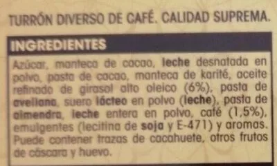 Lista de ingredientes del producto Praline cafe Alipende 