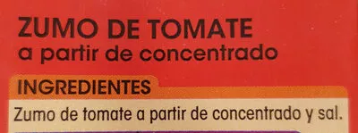 Lista de ingredientes del producto Zumo de Tomate Alipende 1 L