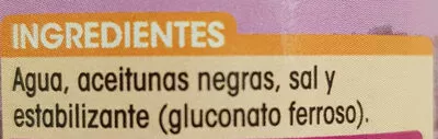 Lista de ingredientes del producto Aceitunas Negras en Rodajas Alipende 230 g (neto), 105 g (escurrido), 240 ml