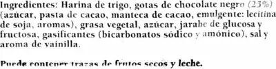 Lista de ingredientes del producto Cookies con chocolate negro Alipende 125 g