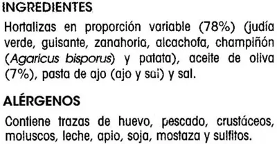 Lista de ingredientes del producto Menestra de verduras Alipende 240 g