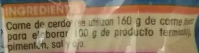 Lista de ingredientes del producto Chorizo sarta Extra raza Duroc Alipende 280 g