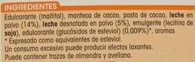 Lista de ingredientes del producto Chocolate con leche stevia Alipende 