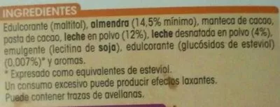 Lista de ingredientes del producto Chocolate con leche almendras Alipende 