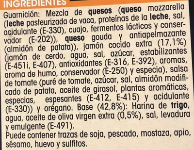 Lista de ingredientes del producto Pizza de jamón Alipende 