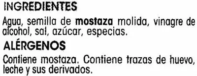 Lista de ingredientes del producto Mostaza alipende Alipende 300 ml