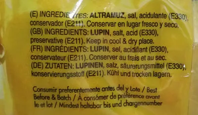 Lista de ingredientes del producto Altramuces Casa Ricardo 400 g