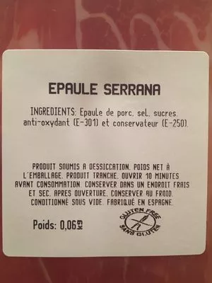 Lista de ingredientes del producto Paleta Curada La Alegría 