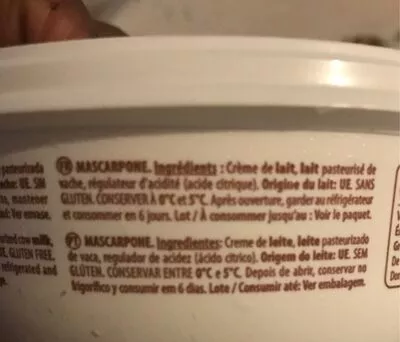 Lista de ingredientes del producto Mascarpone  