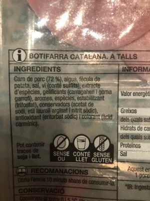 Lista de ingredientes del producto Botifarra catalana Bonpreu 