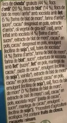 Lista de ingredientes del producto Musli Xocolata amb llet Bonpreu 375 g