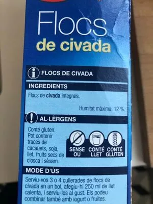 Lista de ingredientes del producto Flocs de civada Bonpreu 500 g