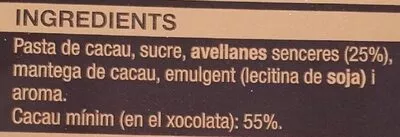 Lista de ingredientes del producto Xocolata negra avellana Bonpreu 