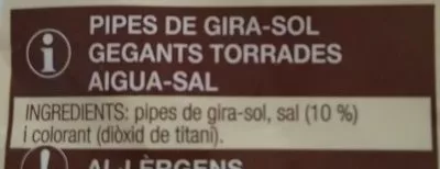 Lista de ingredientes del producto Pipas  