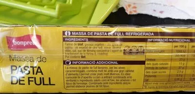 Lista de ingredientes del producto Pasta de full Bonpreu 