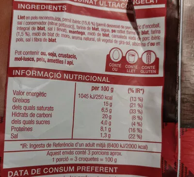 Lista de ingredientes del producto croquetes casolanes de pernil bonpreu 300 g