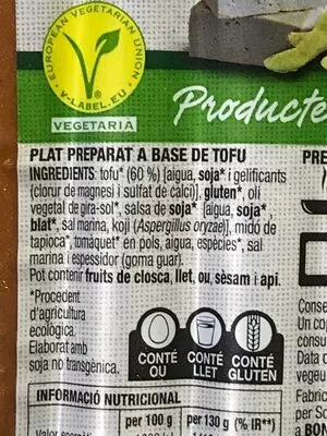 Lista de ingredientes del producto Salsicha vegetal tipo frankfurt Bonpreu 