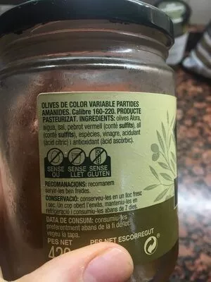 Lista de ingredientes del producto Olives amb pinyol àlora Bonpreu 