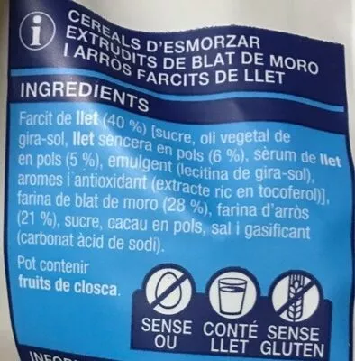 Lista de ingredientes del producto Cerals farcits de llet Bonpreu 500 g