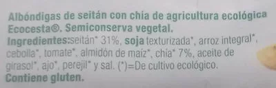 Lista de ingredientes del producto Albóndigas de Seitán con chía Ecocesta, Ecocesta Productos Ecológicos 240 g