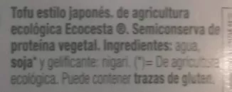 Lista de ingredientes del producto Tofu estilo japonés Ecocesta 380 g