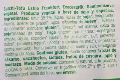 Lista de ingredientes del producto Salchi-Tofu Eco Cesta 200g