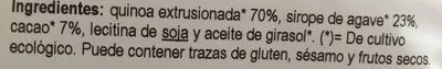 Lista de ingredientes del producto Bolitas de quinoa con agave y cacao ecocesta 