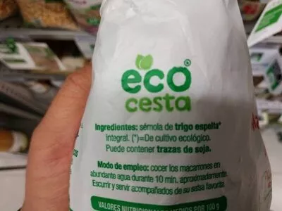 Lista de ingredientes del producto Macarrones integrales de trigo espelta Eco Cesta 