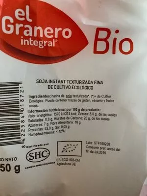 Lista de ingredientes del producto Soja instant texturizada fina El Granero,  el Granero integral 