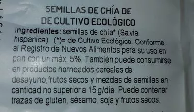 Lista de ingredientes del producto Semillas de Chía El Granero Integral, El Granero Integral Bio 500 g