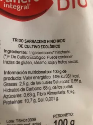 Lista de ingredientes del producto Trigo Sarraceno el Granero El Granero,  el Granero integral 