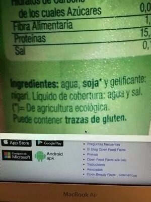 Lista de ingredientes del producto Tofu bio El Granero,  el Granero integral 