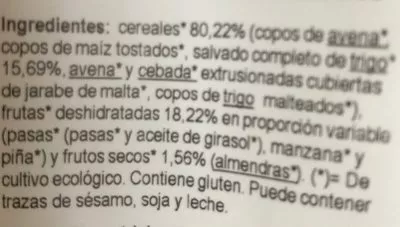 Lista de ingredientes del producto Fibro Muesli de cultivo ecologico el Granero integral 