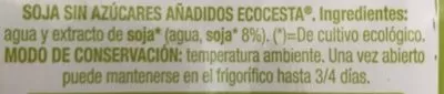 Lista de ingredientes del producto Bebida de soja Ecocesta 1 L e