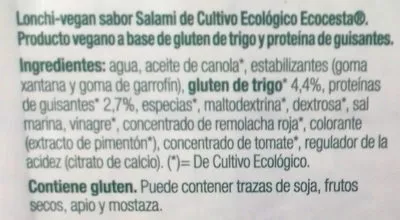 Lista de ingredientes del producto Lonchi- vegan sabor salami Ecocesta 100 g