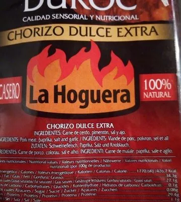 Lista de ingredientes del producto Chorizo La hoguera 280 g