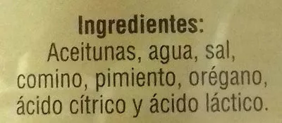 Lista de ingredientes del producto Aceitunas verdes enteras aliñadas gordal Brefer 1300 g neto, 800 g escurrido, 1400 ml