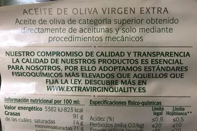 Lista de ingredientes del producto Aceite de oliva virgen extra HOJIBLANCA 5 l